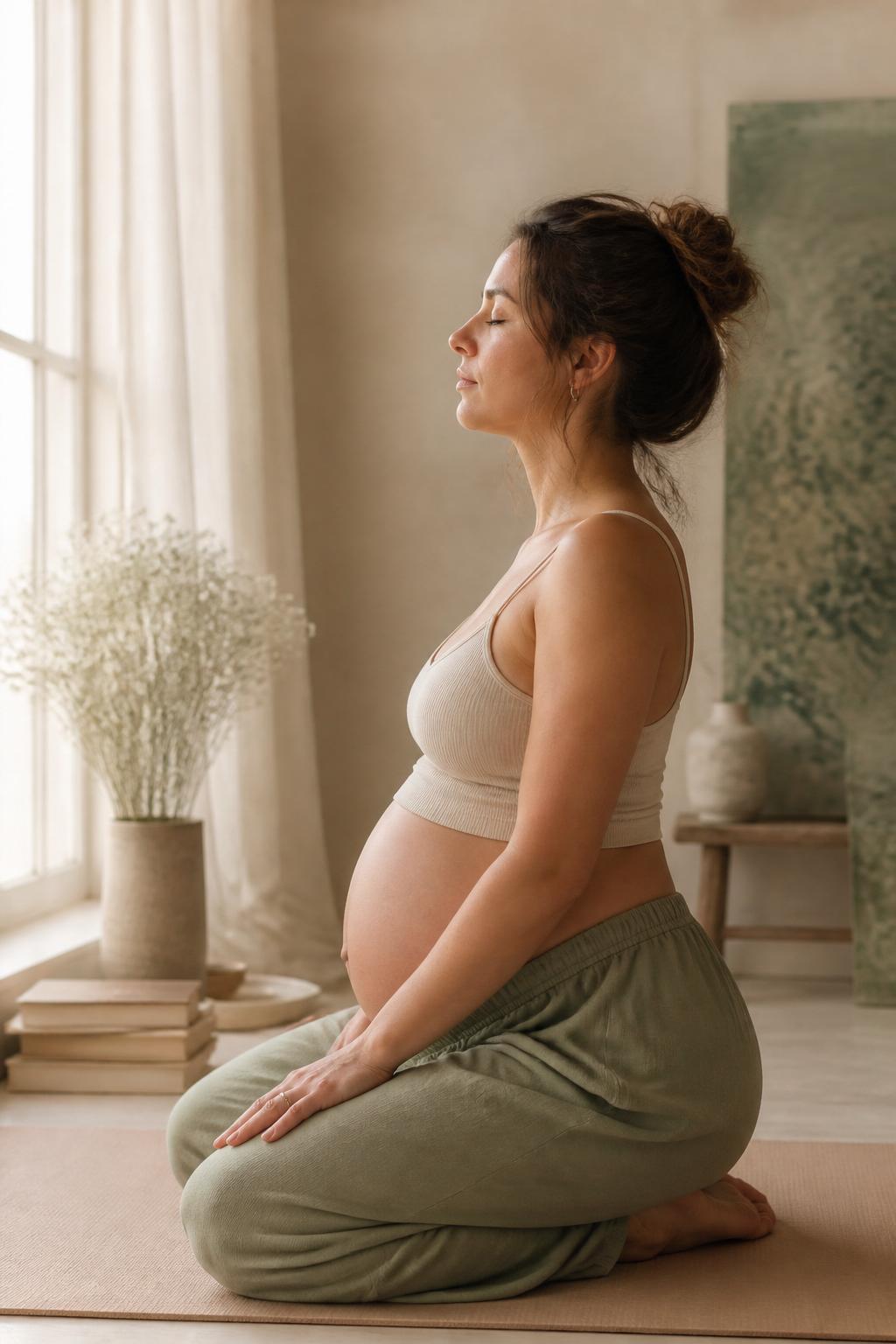 Schwangere Frau in meditativer Yoga-Haltung